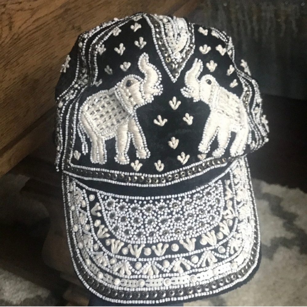 Free People Boho Beaded Elephant Hat Baseball Cap